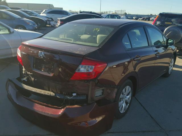 19XFB2F57CE352250 - 2012 HONDA CIVIC LX MAROON photo 4