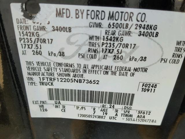 1FTRF12205NB73652 - 2005 FORD F150 BLACK photo 10