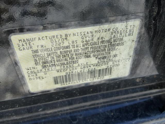 3N1AB61E59L637822 - 2009 NISSAN SENTRA 2.0 BLACK photo 10