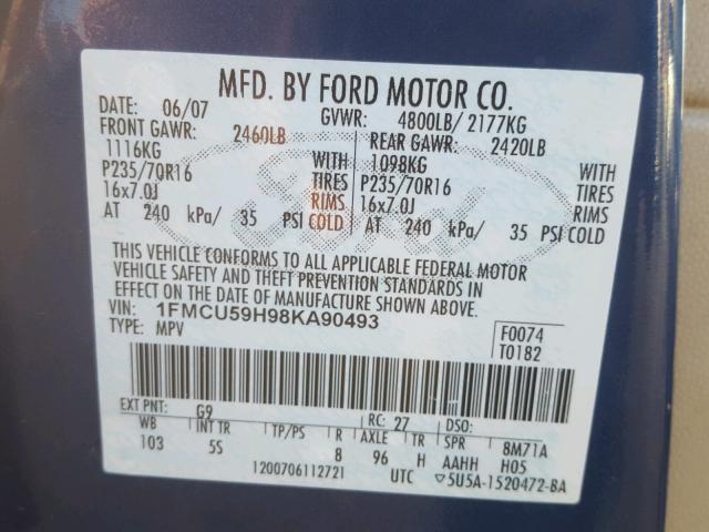 1FMCU59H98KA90493 - 2008 FORD ESCAPE HEV BLUE photo 10