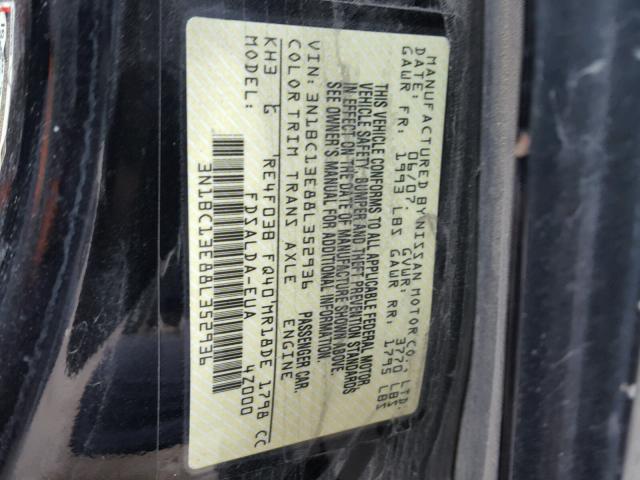 3N1BC13E88L352936 - 2008 NISSAN VERSA S BLACK photo 10