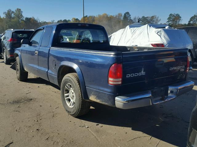 1D7GL42N54S509216 - 2004 DODGE DAKOTA SLT BLUE photo 3