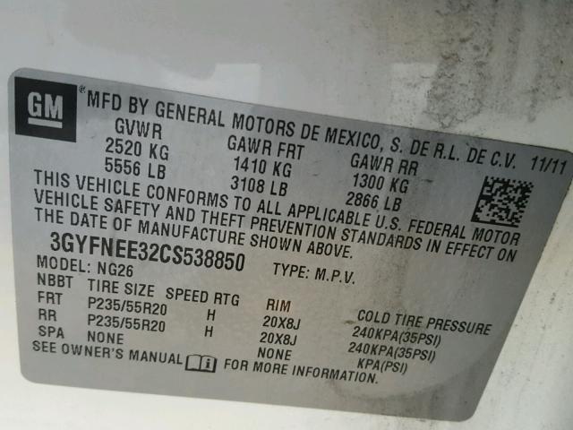 3GYFNEE32CS538850 - 2012 CADILLAC SRX PERFOR 白色 照片 10