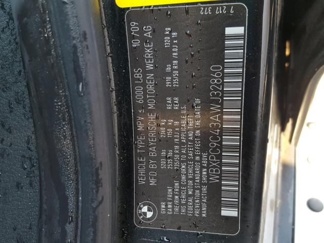 WBXPC9C43AWJ32860 - 2010 BMW X3 XDRIVE3 Schwarz Foto 10