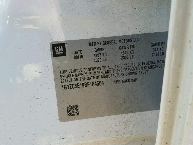 1G1ZC5E19BF184604 - 2011 CHEVROLET MALIBU 1LT 白色 照片 10