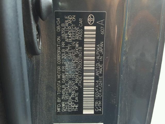 JTKDE177350018018 - 2005 TOYOTA SCION TC 黑色 照片 10