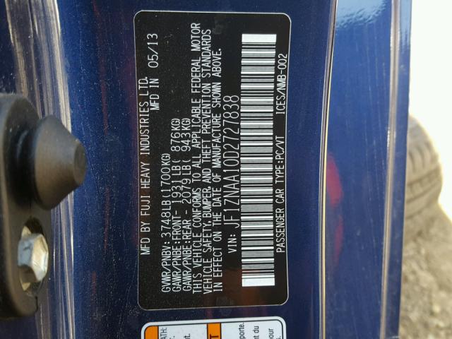 JF1ZNAA10D2727838 - 2013 TOYOTA SCION FR-S BLUE photo 10