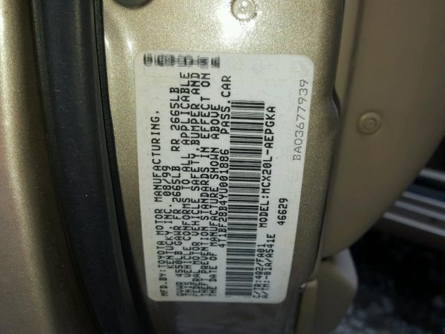 4T1BF28B4YU001886 - 2000 TOYOTA AVALON XL GOLD photo 10