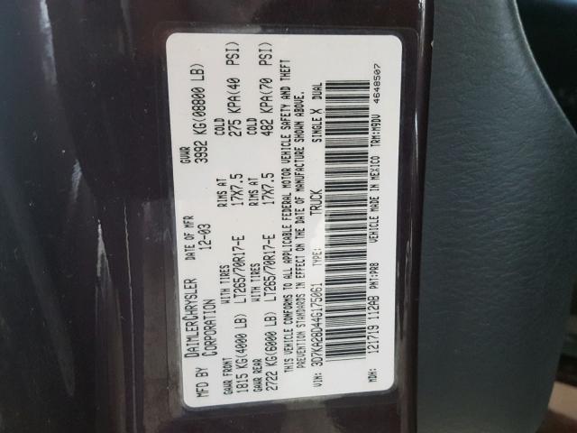 3D7KA28D44G175061 - 2004 DODGE RAM 2500 S MAROON photo 10