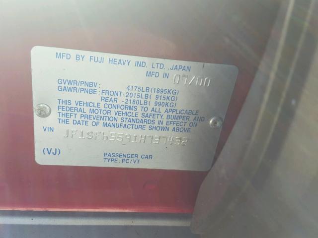 JF1SF65591H737432 - 2001 SUBARU FORESTER S Qırmızı foto 10