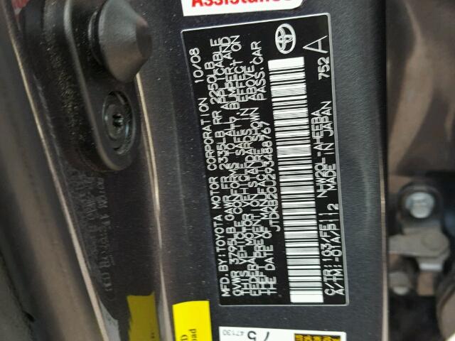 JTDKB20U293488767 - 2009 TOYOTA PRIUS GRAY photo 10