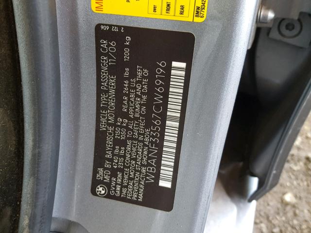 WBANF33567CW69196 - 2007 BMW 525 XI GRAY photo 10