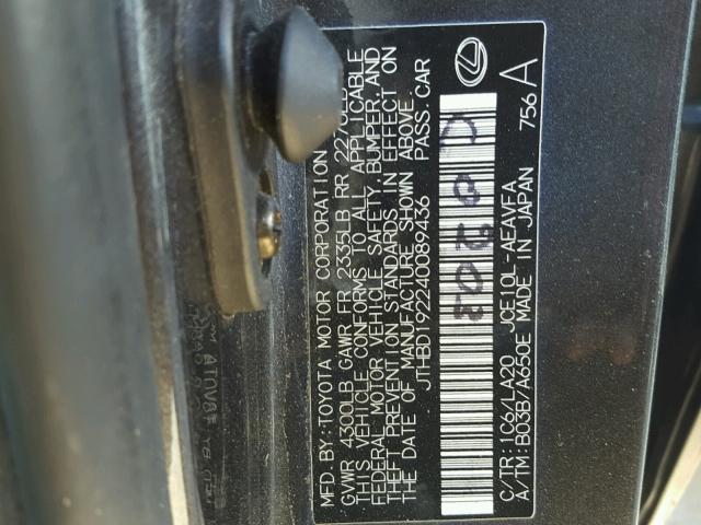 JTHBD192240089436 - 2004 LEXUS IS 300 GRAY photo 10