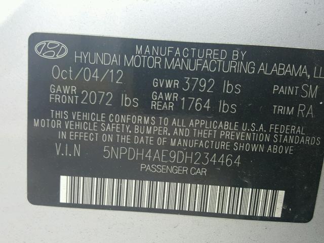 5NPDH4AE9DH234464 - 2013 HYUNDAI ELANTRA GL SILVER photo 10