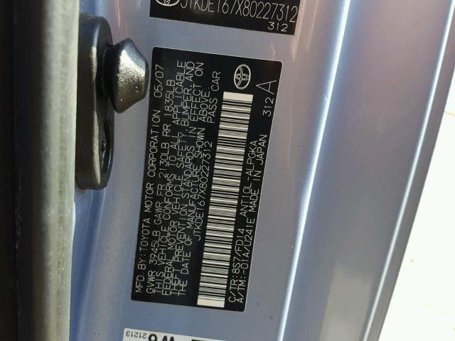 JTKDE167X80227312 - 2008 TOYOTA SCION TC 蓝色 照片 10