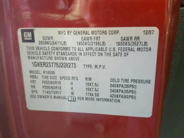 1GKER23778J208273 - 2008 GMC ACADIA SLT 勃艮第红 照片 10