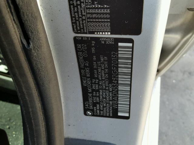 WBADN53432GF70132 - 2002 BMW 540 I 银色 照片 10