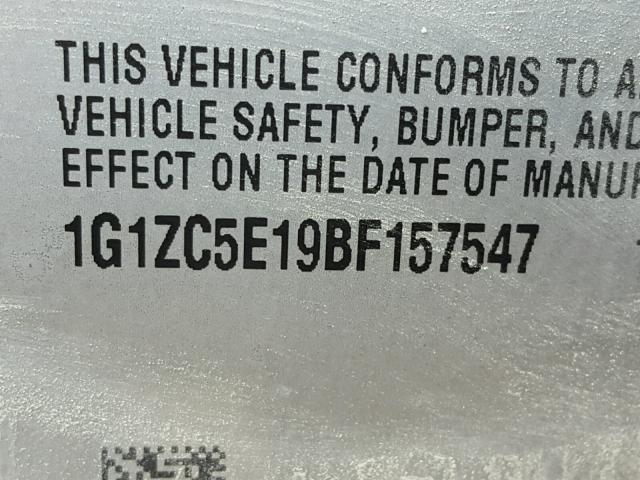 1G1ZC5E19BF157547 - 2011 CHEVROLET MALIBU 1LT GRAY photo 10