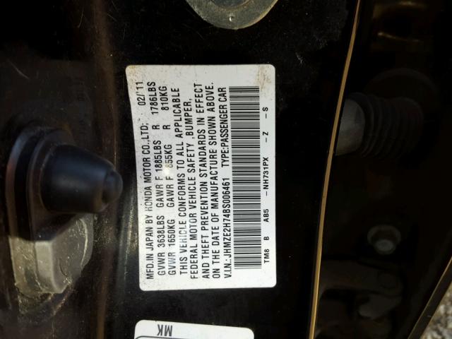 JHMZE2H74BS006461 - 2011 HONDA INSIGHT EX BLACK photo 10