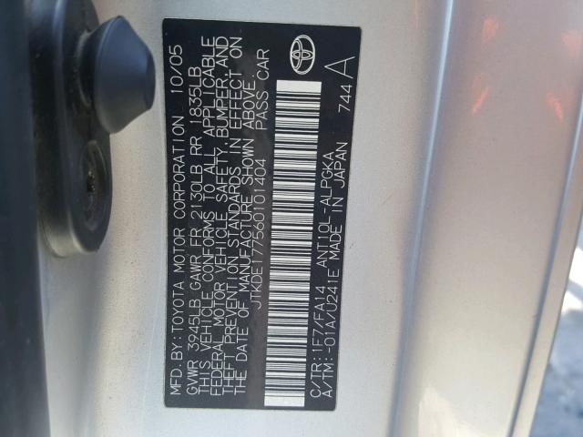 JTKDE177560101404 - 2006 TOYOTA SCION TC 银色 照片 10