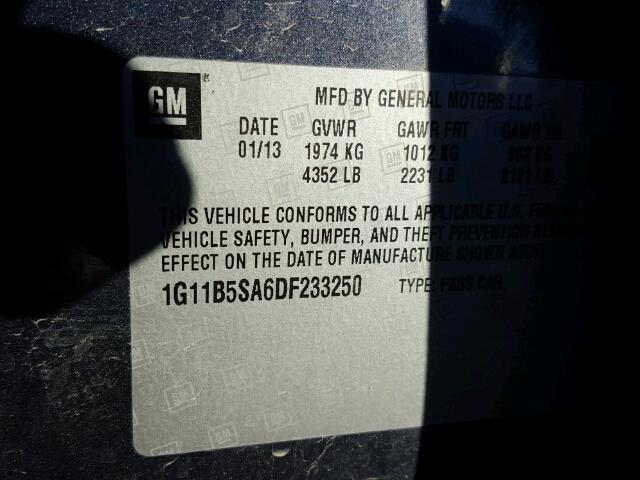 1G11B5SA6DF233250 - 2013 CHEVROLET MALIBU LS 蓝色 照片 10
