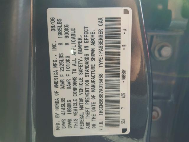 1HGCM56887A015458 - 2007 HONDA ACCORD EX GRAY photo 10