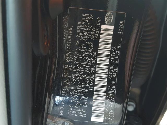 4T1BK3DB2BU436050 - 2011 TOYOTA AVALON BAS BLACK photo 10