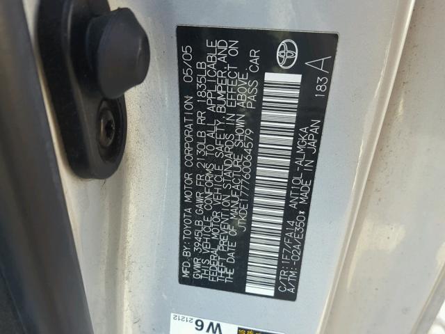 JTKDE177760064579 - 2006 TOYOTA SCION TC 银色 照片 10