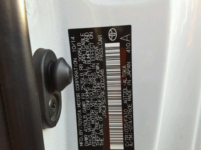 JTKJF5C79FJ002348 - 2015 TOYOTA SCION TC 白色 照片 10