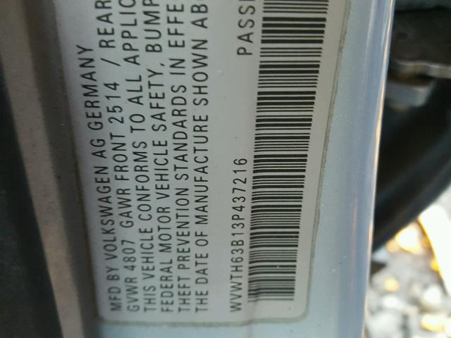 WVWTH63B13P437216 - 2003 VOLKSWAGEN PASSAT GLX 银色 照片 10