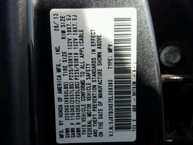 5J8TB3H57EL008385 - 2014 ACURA RDX TECHNO GRAY photo 10