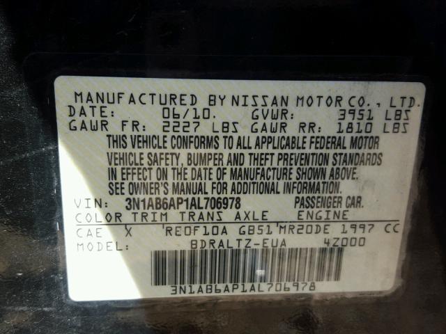 3N1AB6AP1AL706978 - 2010 NISSAN SENTRA 2.0 BLACK photo 10