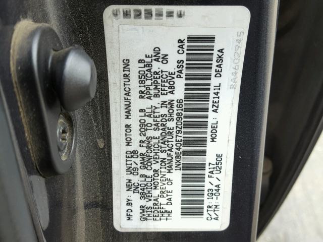 1NXBE40E79Z098166 - 2009 TOYOTA COROLLA XR CHARCOAL photo 10