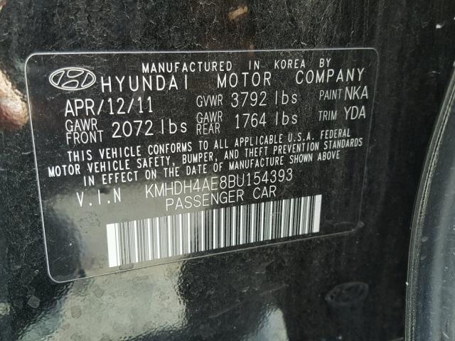 KMHDH4AE8BU154393 - 2011 HYUNDAI ELANTRA GL BLACK photo 10