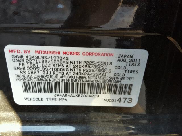 JA4AR4AUXBZ024219 - 2011 MITSUBISHI OUTLANDER BLACK photo 10