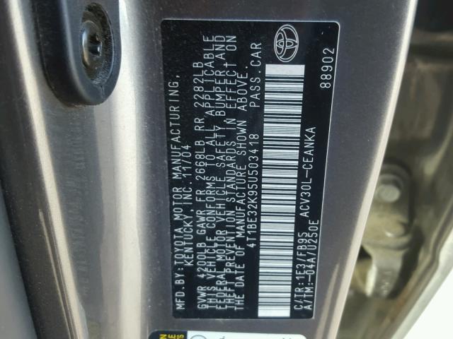 4T1BE32K95U503418 - 2005 TOYOTA CAMRY LE GRAY photo 10