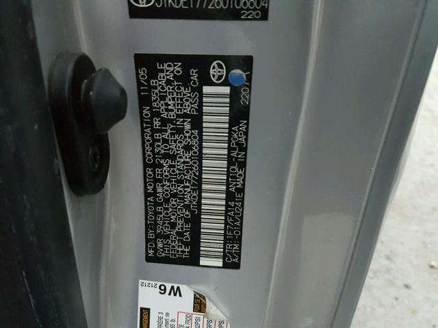 JTKDE177260106804 - 2006 TOYOTA SCION TC 银色 照片 10