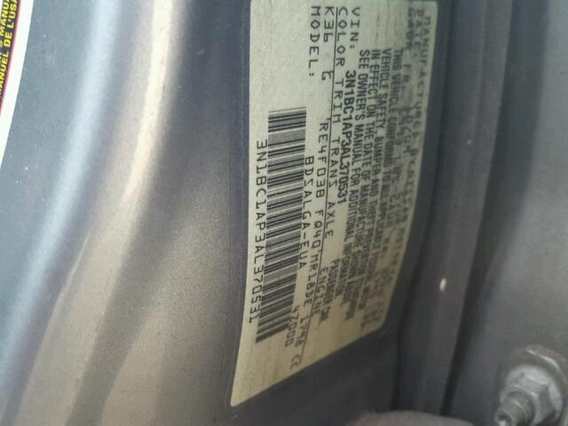 3N1BC1AP3AL370531 - 2010 NISSAN VERSA S GRAY photo 10