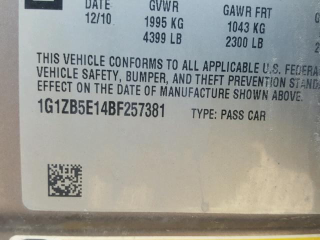 1G1ZB5E14BF257381 - 2011 CHEVROLET MALIBU LS BROWN photo 10