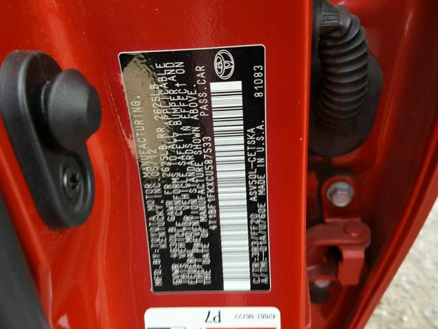 4T1BF1FKXCU587533 - 2012 TOYOTA CAMRY BASE RED photo 10