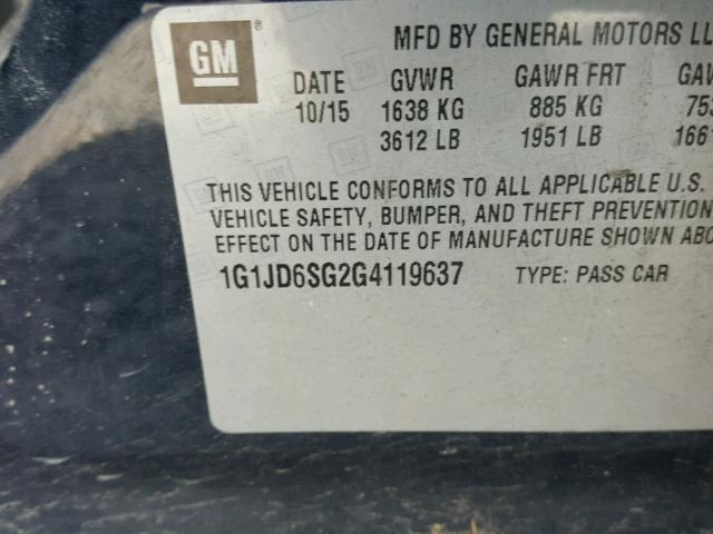 1G1JD6SG2G4119637 - 2016 CHEVROLET SONIC LT BLUE photo 10