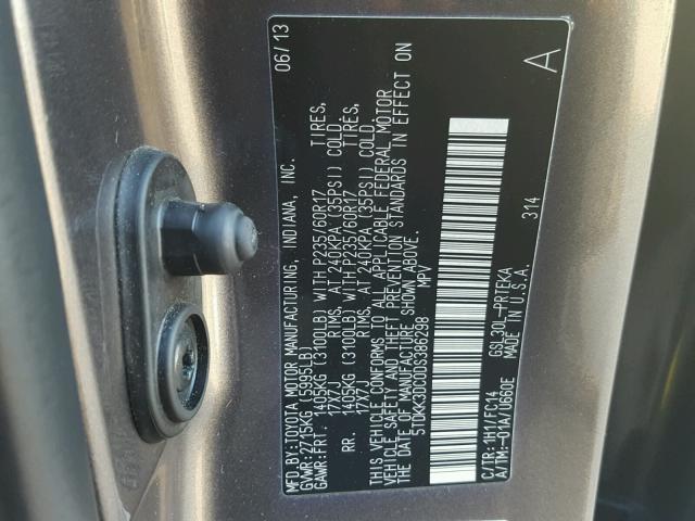 5TDKK3DC0DS386298 - 2013 TOYOTA SIENNA LE GRAY photo 10