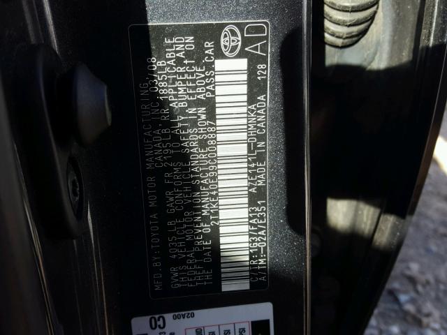 2T1KE40E99C008887 - 2009 TOYOTA COROLLA MA GRAY photo 10