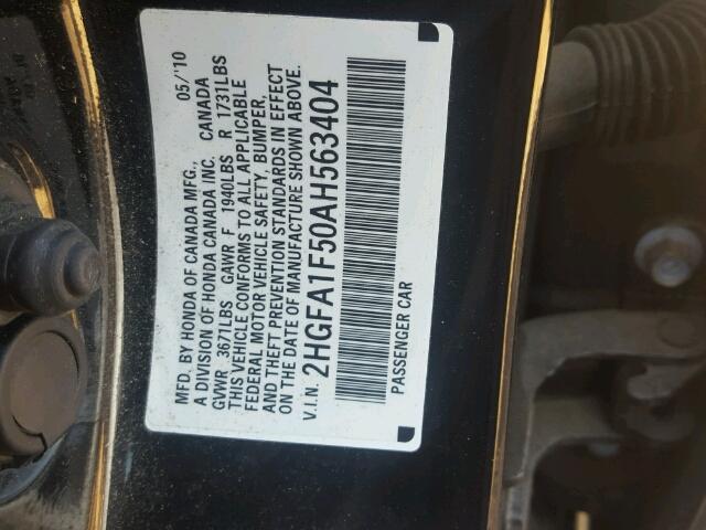 2HGFA1F50AH563404 - 2010 HONDA CIVIC LX BLACK photo 10