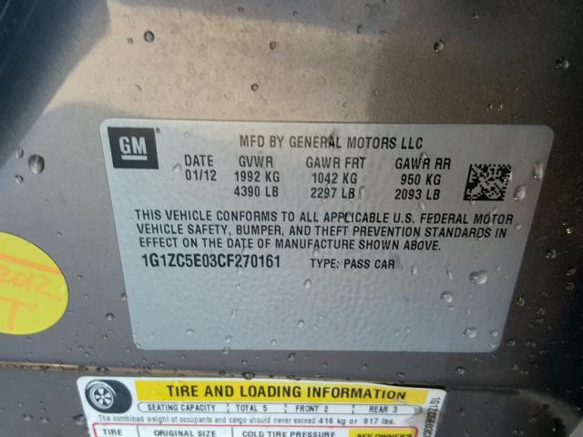 1G1ZC5E03CF270161 - 2012 CHEVROLET MALIBU 1LT 棕色 照片 10