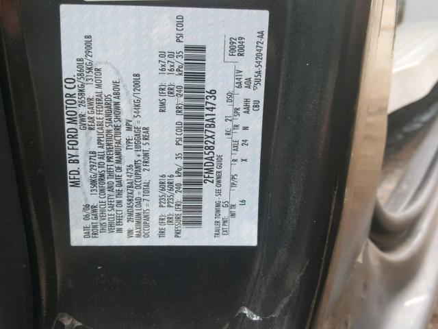 2FMDA582X7BA14736 - 2007 FORD FREESTAR L BLACK photo 10