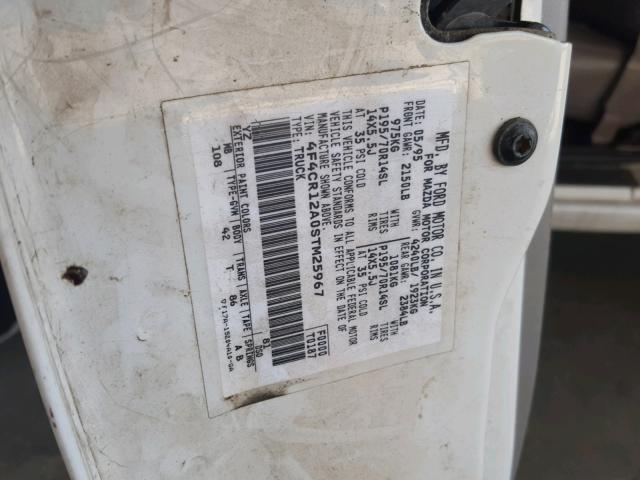 4F4CR12A0STM25967 - 1995 MAZDA B2300 WHITE photo 10