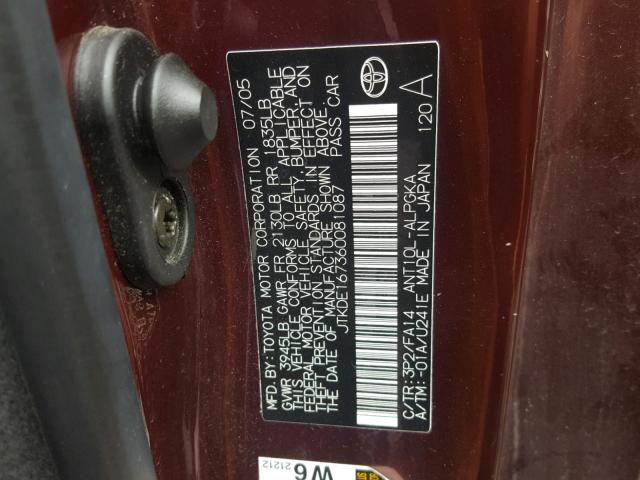 JTKDE167360081087 - 2006 TOYOTA SCION TC 紫色 照片 10