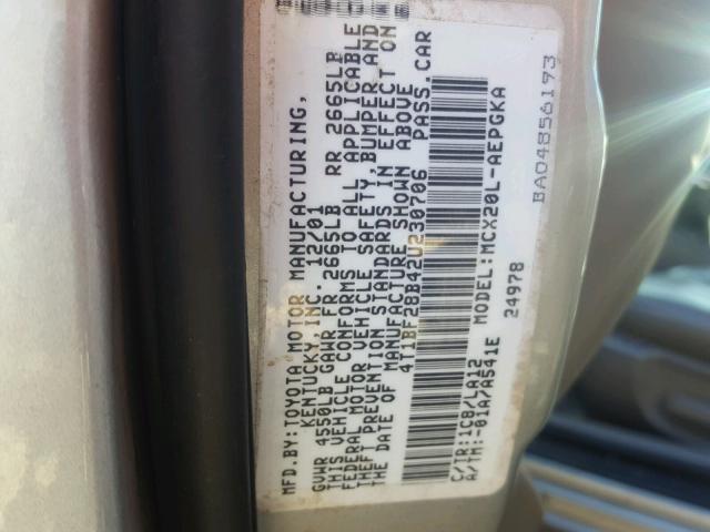 4T1BF28B42U230706 - 2002 TOYOTA AVALON XL Күміс фото 10