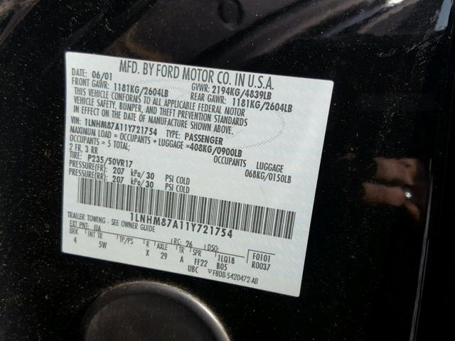 1LNHM87A11Y721754 - 2001 LINCOLN LS BLACK photo 10